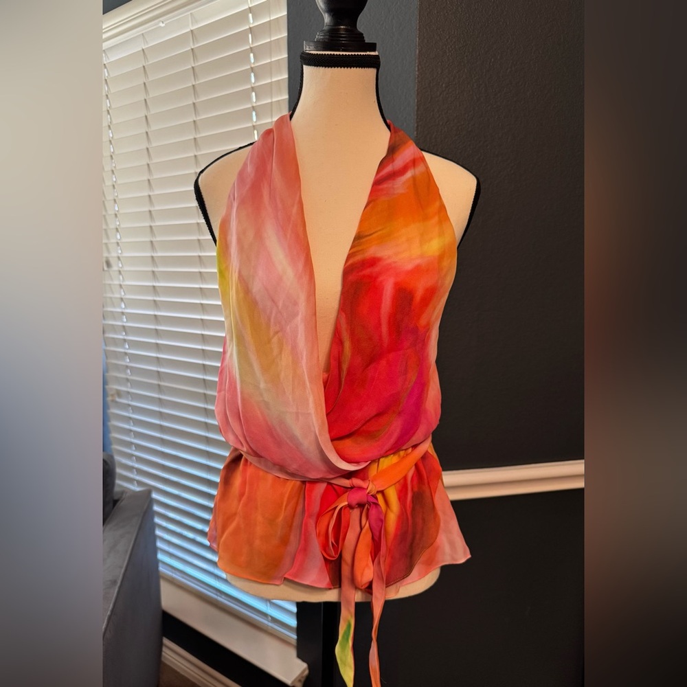 Haute Hippie Silk Halter Blouse Tie Dye Print XS